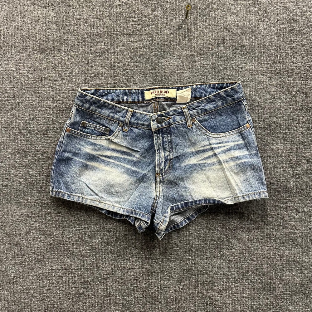 Paris Blues Denim Shorts Womens Size 5 Blue Low Rise Whiskered Cotton Casual